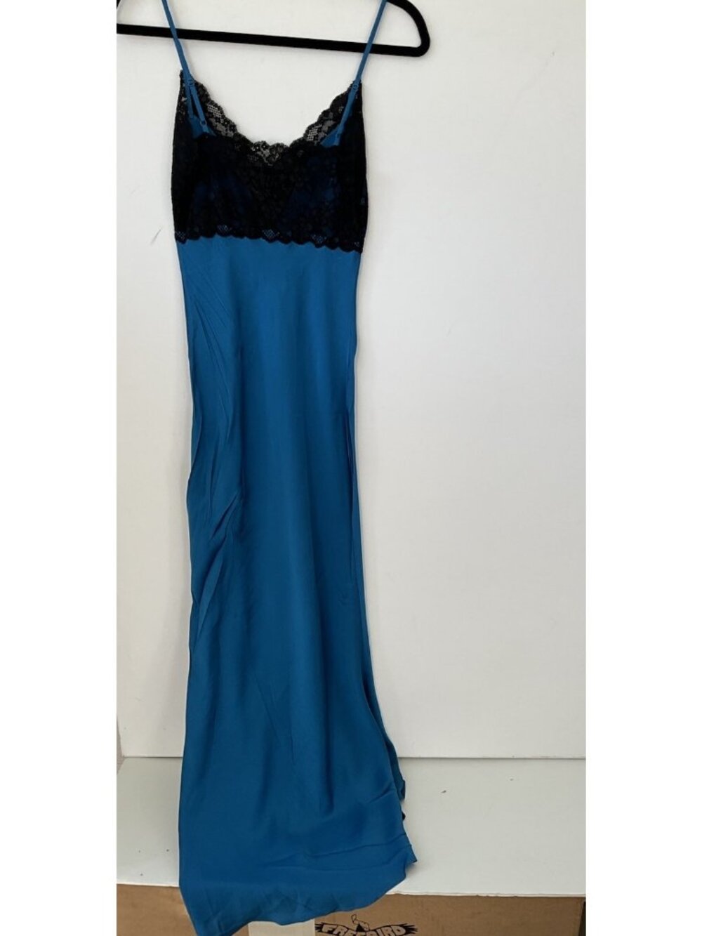 GUIZIO Nova Blue Lace Slip Dress Size S Midi Viscose Satin Cami Dress - Picture 6 of 8